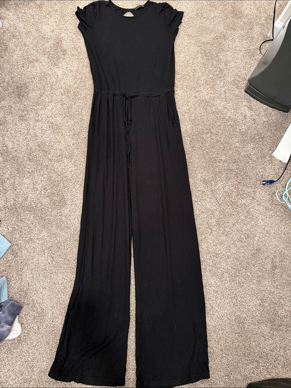 Women’s Black Wide-Leg Jumpsuit with Tie Waist